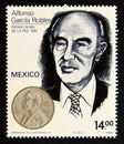 Postage stamp Mexico, 1982. Alfonso Garcia Robles, with the Nobel medal portrait