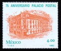 Postage stamp Mexico, 1982. Facade of the Palacio Postal in Mexico City Royalty Free Stock Photo