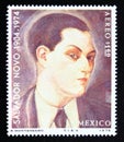 Postage stamp Mexico, 1975. Salvador Novo portrait painting by Roberto Montenegro