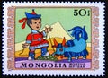 Postage stamp Mongolia, 1975. Boy and obedient little yak