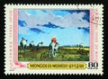 Postage stamp Mongolia 1979. Sanzhid Summer evening painting