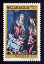 Postage stamp Nicaragua 1983. Adoration of the Shepherds painting Royalty Free Stock Photo