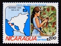 Postage stamp Nicaragua, 1983. Map and Coffee Picker