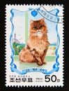 Postage stamp North Korea, 2000. Cat Felis silvestris catus on Windowsill Royalty Free Stock Photo