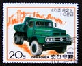 Postage stamp North Korea 1988. Green truck