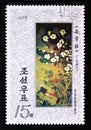 Postage stamp North Korea, 1975. Rose of Sharon painting Royalty Free Stock Photo