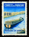 Postage stamp Paraguay, 1961. Logs on River Barge