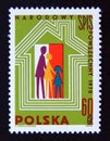 Postage stamp Poland, 1970. Family, home and Polish flag