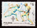 Postage stamp Poland 1984, Olympic Games Fencing contestants