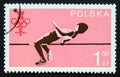 Postage stamp Poland 1979, Olympic Games High Jump athlete Royalty Free Stock Photo