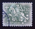 Old Postage stamp Portugal 1953. Knight on horseback from the seal of King Dinis