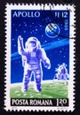 Postage stamp Romania, 1972. Astronaut on the moon and moon lander