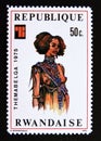 Postage stamp Rwanda, 1975. African Woman with Beads