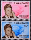 Post stamp printed in Rwanda with former president John F. Kennedy