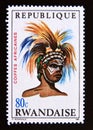 Postage stamp Rwanda, 1969. Guinean Dagger dancer African Hair Style