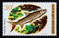 Postage stamp Rwanda, 1973. Lesser Tigerfish Hydrocynus forskahlii fish Royalty Free Stock Photo