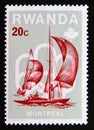 Postage stamp Rwanda, 1976. Summer Olympic Games 1976 Montreal sailing Royalty Free Stock Photo