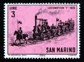 Postage stamp San Marino, 1964. Locomotion 1825 steam locomotive