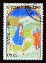 Postage stamp Sao Tome and Principe 1990. Flight into Egypt painting