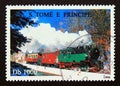Postage stamp Sao Tome and priÂ­ncipe 1996. Green locomotive