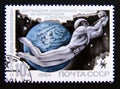 Postage stamp Soviet union, CCCP 1984. Cosmonautics Day, Cosmonaut in Space, and Earth