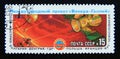 Postage stamp Soviet union, CCCP 1985. Spacecraft Vega-1 and Vega-2 Venus and Halley`s Comet