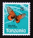 Postage stamp Tanzania, 1973. Black blotched Acraea Acraea insignis butterfly