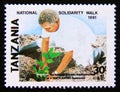 Postage stamp Tanzania, 1991. President Ali Hassan Mwinyi planting tree