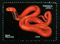 Postage stamp Tanzania, 1996. Red Spitting Cobra Naja pallida snake Royalty Free Stock Photo