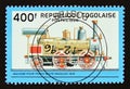 Postage stamp Togo 1996. Cargo and passenger locomotive, 1850 steam Locomotive