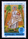 Postage stamp Togo, 1984. The Twelve Apostles: Saint Thomas Baptistry Fresco