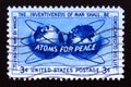 Postage stamp United States of America, USA 1955. Atomic Energy Encircling the Hemispheres