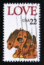 Postage stamp United States of America, USA 1986. Love Puppy