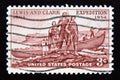 Postage stamp United States of America, USA 1954. Meriwether Lewis, William Clark, and Sacagawea Landing