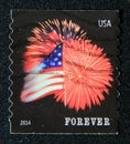 Postage stamp United States of America, USA 2014. Star Spangled Banner Fort McHenry Flag and Fireworks