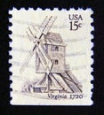 Postage stamp United States of America, USA 1980. Windmill  Virginia 1720 Royalty Free Stock Photo