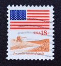 Post stamp printed in USA, 1981, Flag over amber waves grain Royalty Free Stock Photo