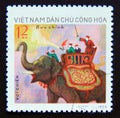 Postage stamp Vietnam, 1974. Asian Elephant Elephas maximus with Saddle at a Parade