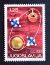 Post stamp printed in Yugoslavia Space Exploration, 1971 Royalty Free Stock Photo