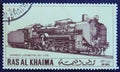 Post stamp printed in  ras al khaima. Japanese locomotive Royalty Free Stock Photo