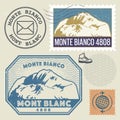 Post stamp set with the Mont Blanc Monte Bianco