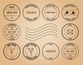 Post stamps - vector - on aged background Royalty Free Stock Photo