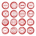 Post stamps, labels and badges. Grunge imprints and postmarks. Red vintage circle postcard watermarks. Used envelope Royalty Free Stock Photo