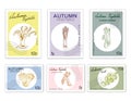 Post Stamps Set of Autumn Vegetables with Paper Cut Art