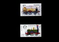 Post stamps of steam locomotives and train printed in Poland