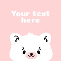 Post template for social networks, postcards. Cute white bear, kitten on a pink background. Children's vector