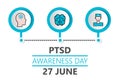 Post traumatic stress disorder awareness day is celebrated in 27 June. PTSD month vector for poster, banner, web, app. Mental Royalty Free Stock Photo