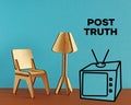 Post-truth and fakes. Lies in the fake news. Post truth and Disinformation, sensationalism and clickbait headlines