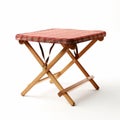 Post-war Style Wooden Folding Table With Red Checkered Tablecloth