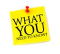 Post it with What you need to know written on it Royalty Free Stock Photo